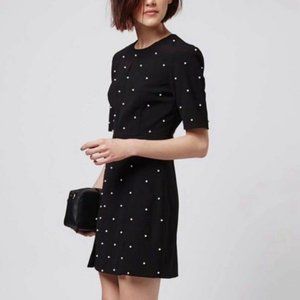 Topshop Pearl Embellished A-Line Short Sleeve Elegant Mini Dress Black Size 4